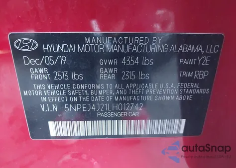 2020 Hyundai Sonata Sel Plus z USA, uszkodzony, nr VIN 5NPEJ4J21LH012742
